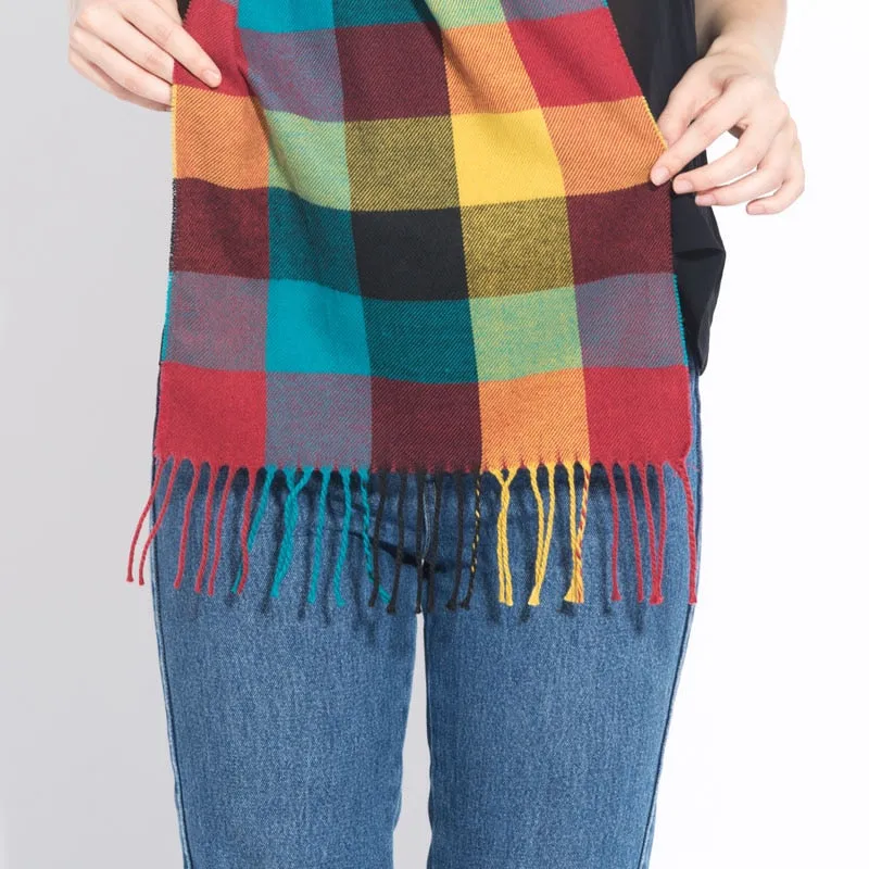 Plaid Cashmere Scarf Shawl and Wrap-around