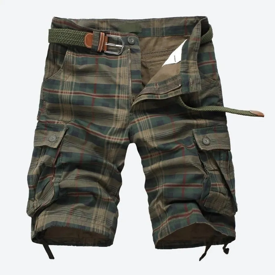 Plaid Pattern Multi-Pocket Cargo Shorts