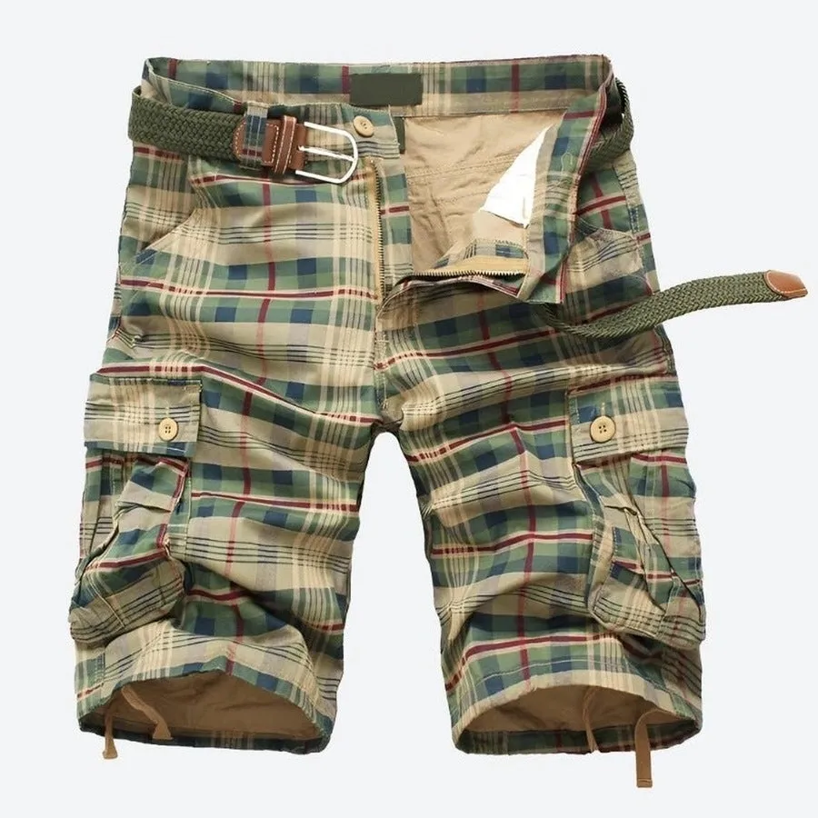 Plaid Pattern Multi-Pocket Cargo Shorts