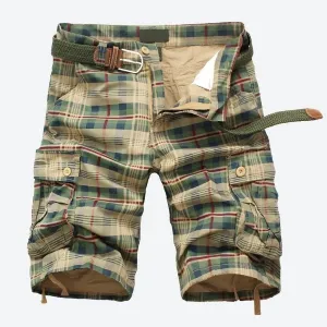 Plaid Pattern Multi-Pocket Cargo Shorts