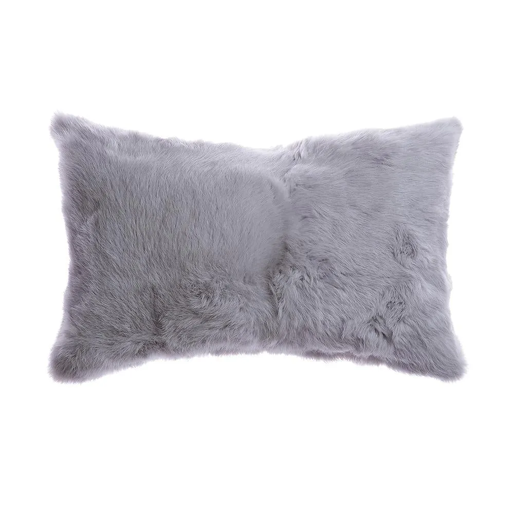 Rabbit Skin Small Lumbar Pillow - Light Grey