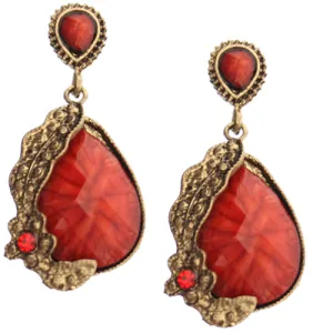 Red Faceted Rhinestone Teardrop Post Earrings