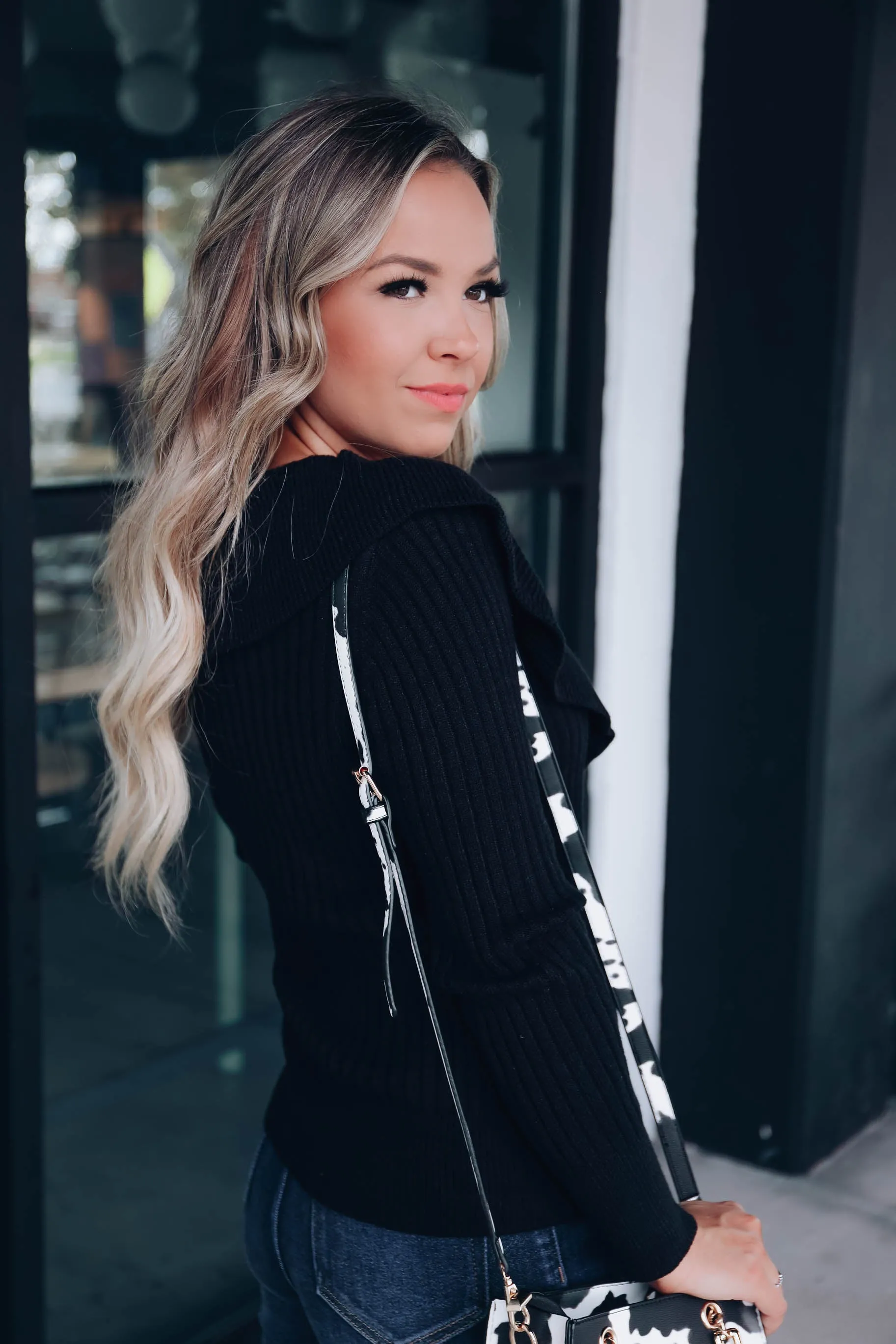 Regina Ruffle Collared Sweater - Black