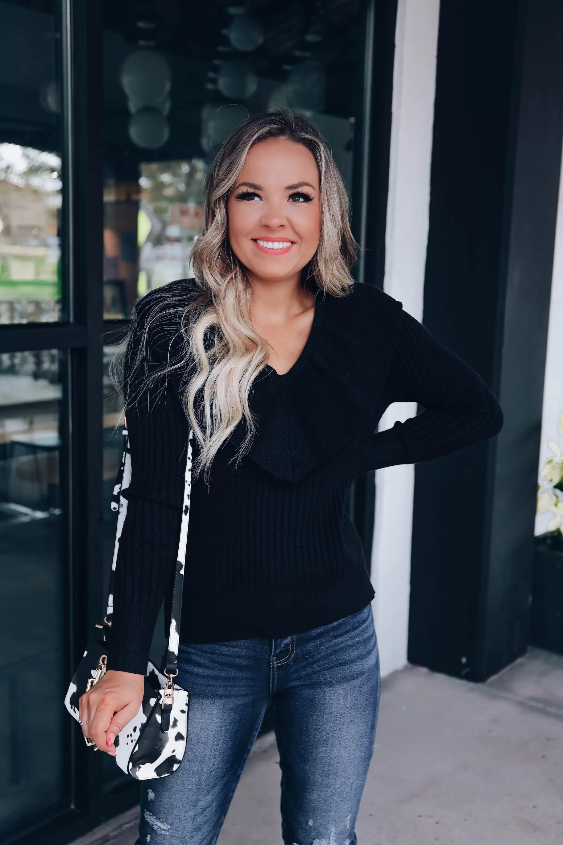 Regina Ruffle Collared Sweater - Black