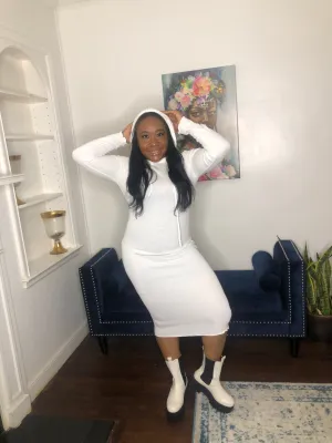 Ribbed Hoodie Dress- Cream