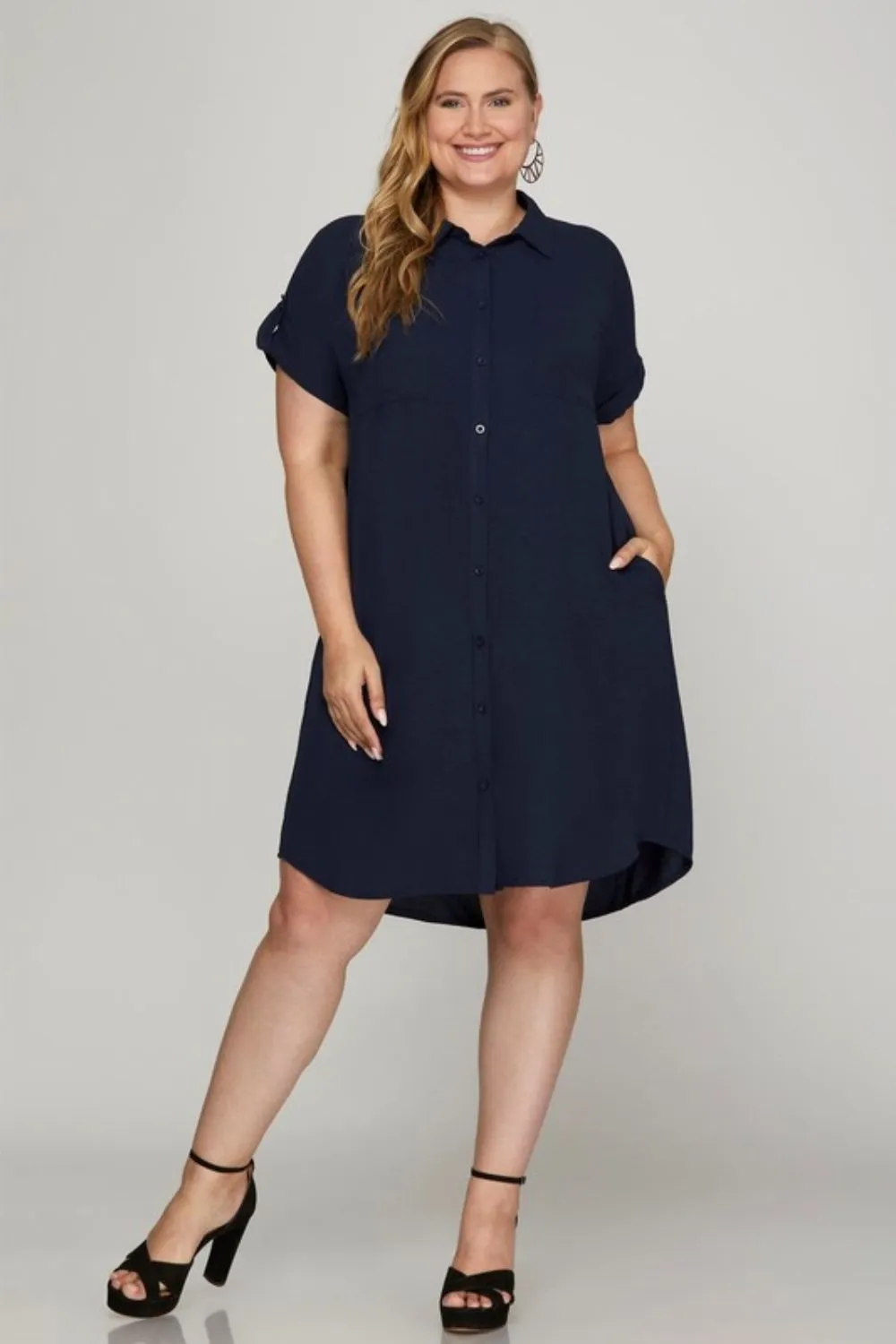 Set The Trend Deep Dark Navy Shirt Dress