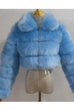 Short lapel imitation fur coat