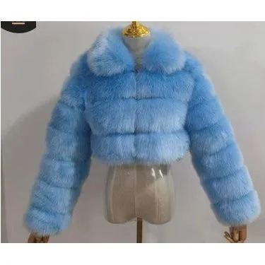 Short lapel imitation fur coat