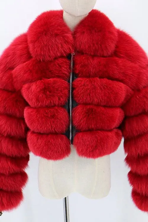 Short lapel imitation fur coat
