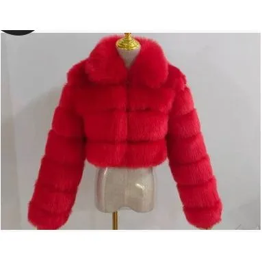Short lapel imitation fur coat