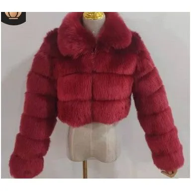 Short lapel imitation fur coat