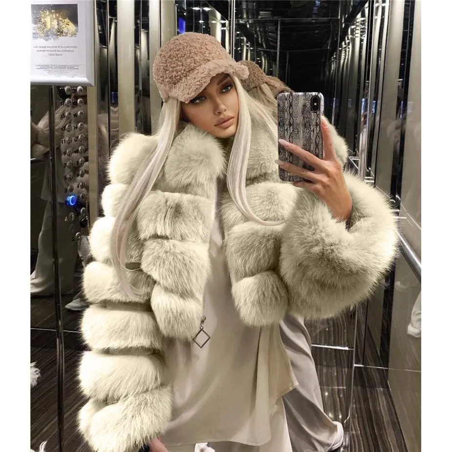 Short lapel imitation fur coat