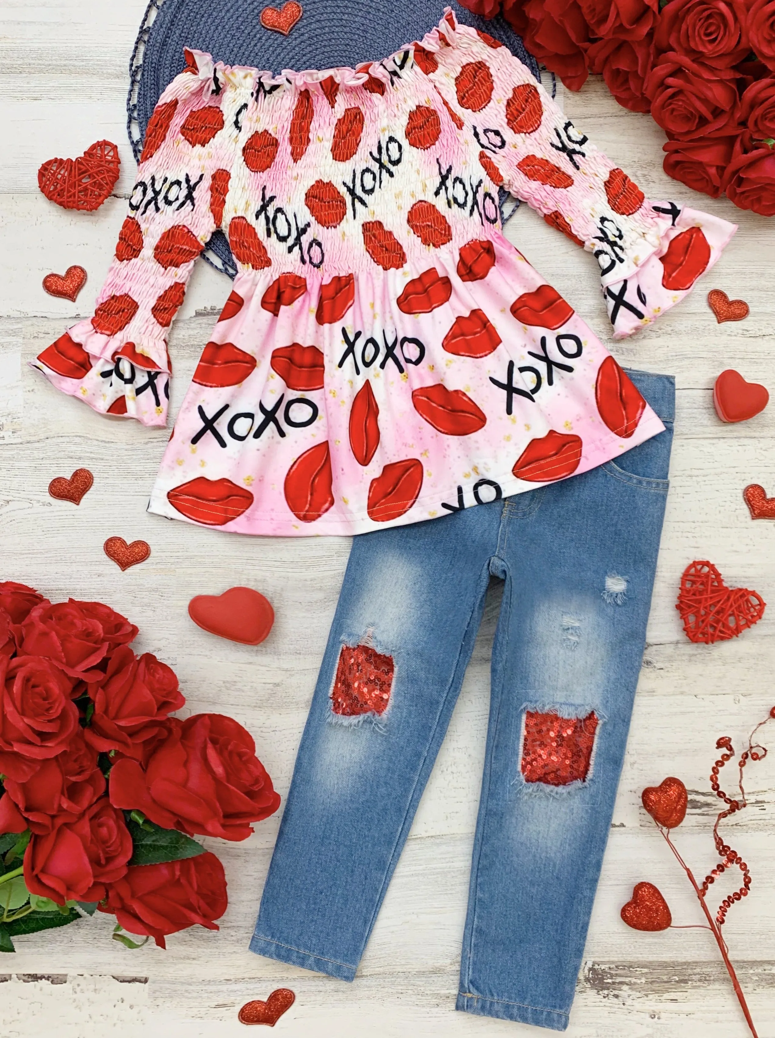 Smooches Sequin Patched Jeans Set