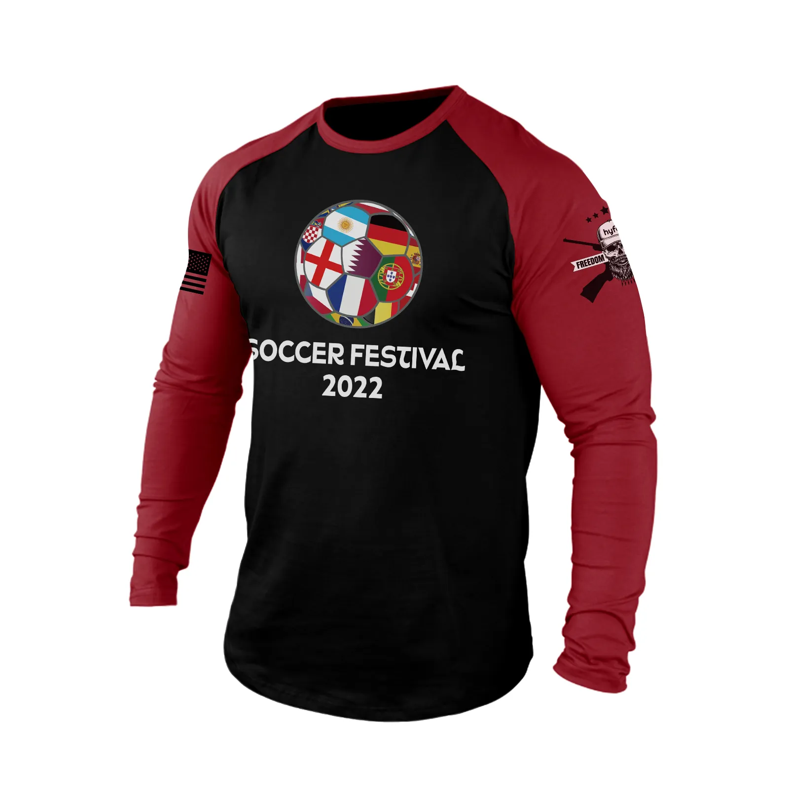 SOCCER FESTIVAL 100% COTTON RAGLAN GRAPHIC LONG SLEEVE T-SHIRT