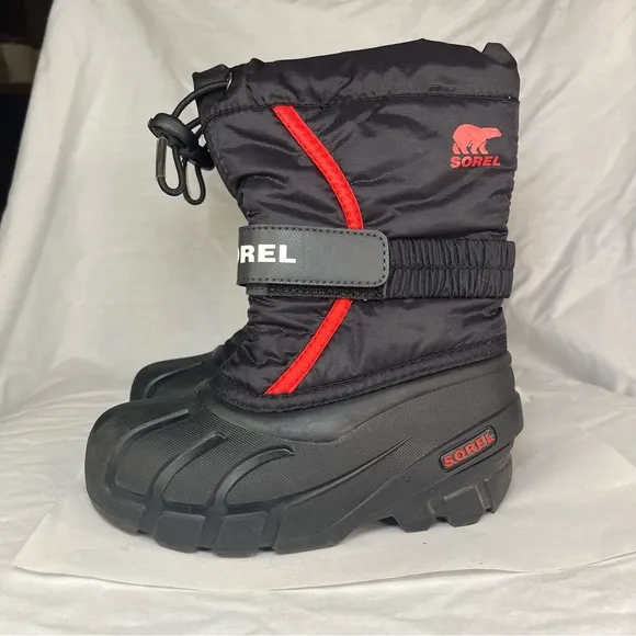 Sorel Flurry Weather Resistant Winter Snow Boot Insulated Black Youth Boys 11