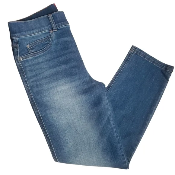 SPANX Jeans Womens M Vintage Indigo Straight Leg  Stretch Waist Comfy Pants NWT