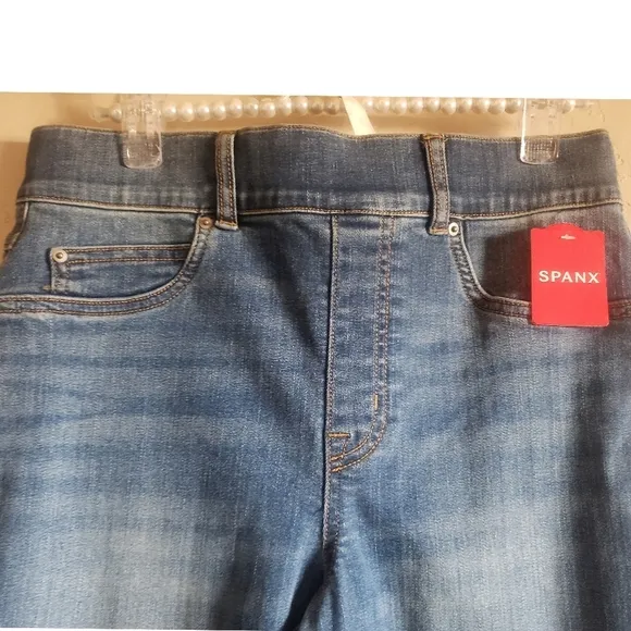 SPANX Jeans Womens M Vintage Indigo Straight Leg  Stretch Waist Comfy Pants NWT