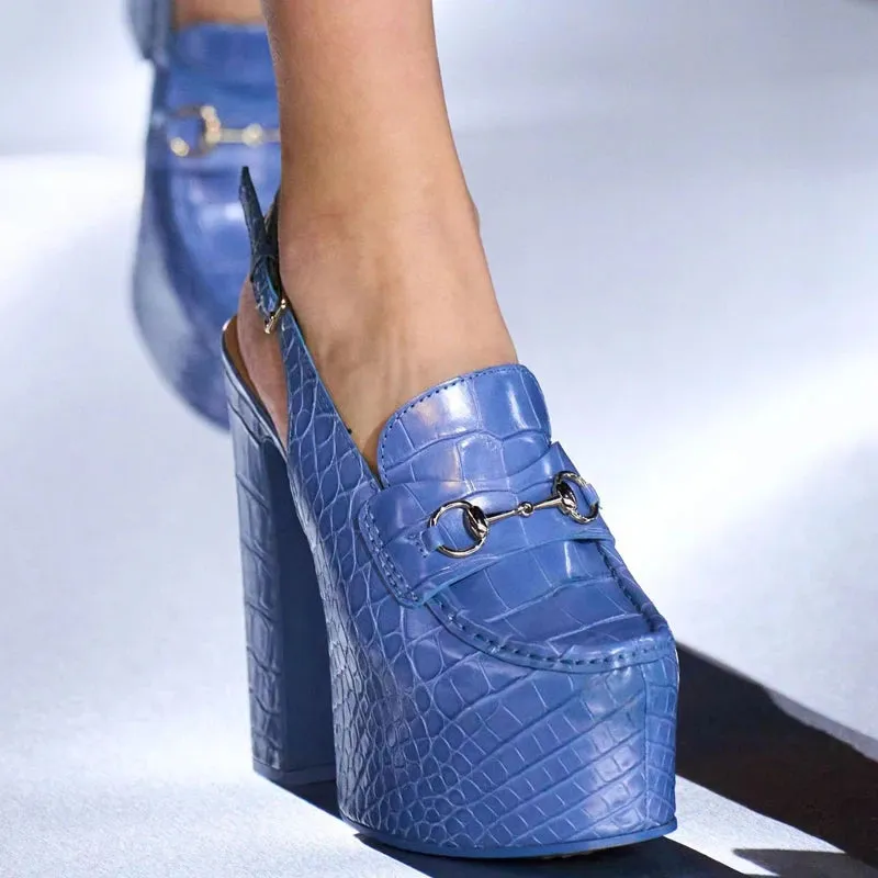 Square Toe Back Buckle Strap Shoes High Platform Chunky Heels