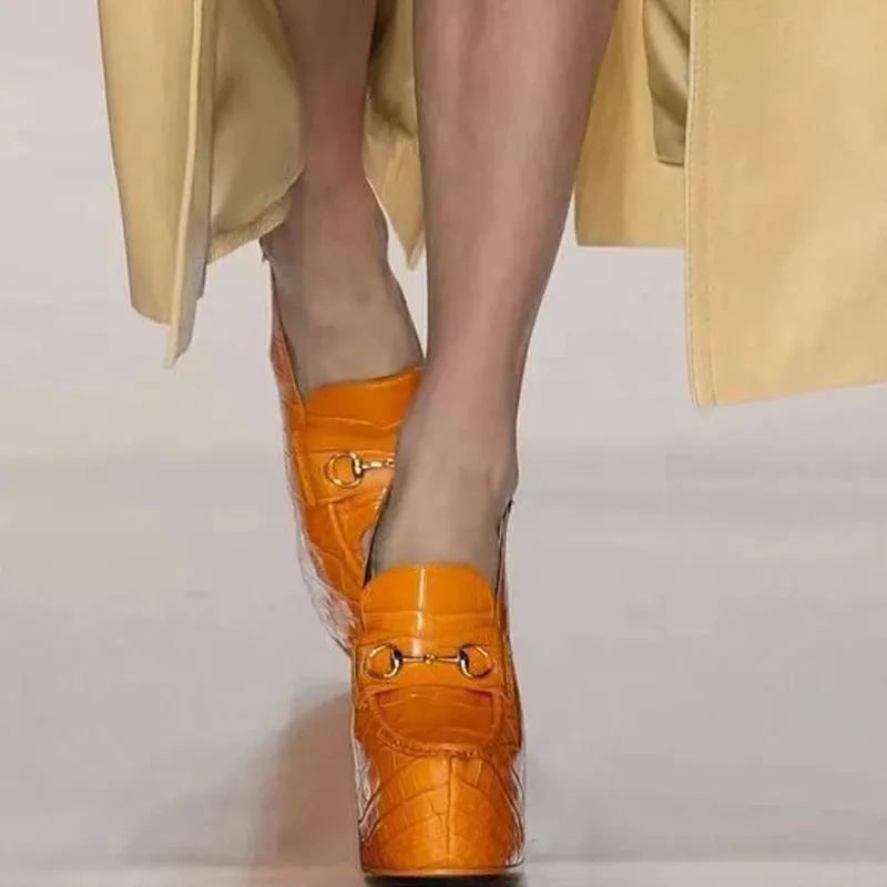 Square Toe Back Buckle Strap Shoes High Platform Chunky Heels