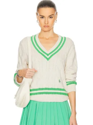 SRC Cableknit V-Neck Sweater - Cream/Clean Mint