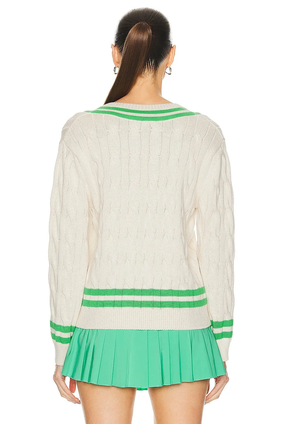 SRC Cableknit V-Neck Sweater - Cream/Clean Mint