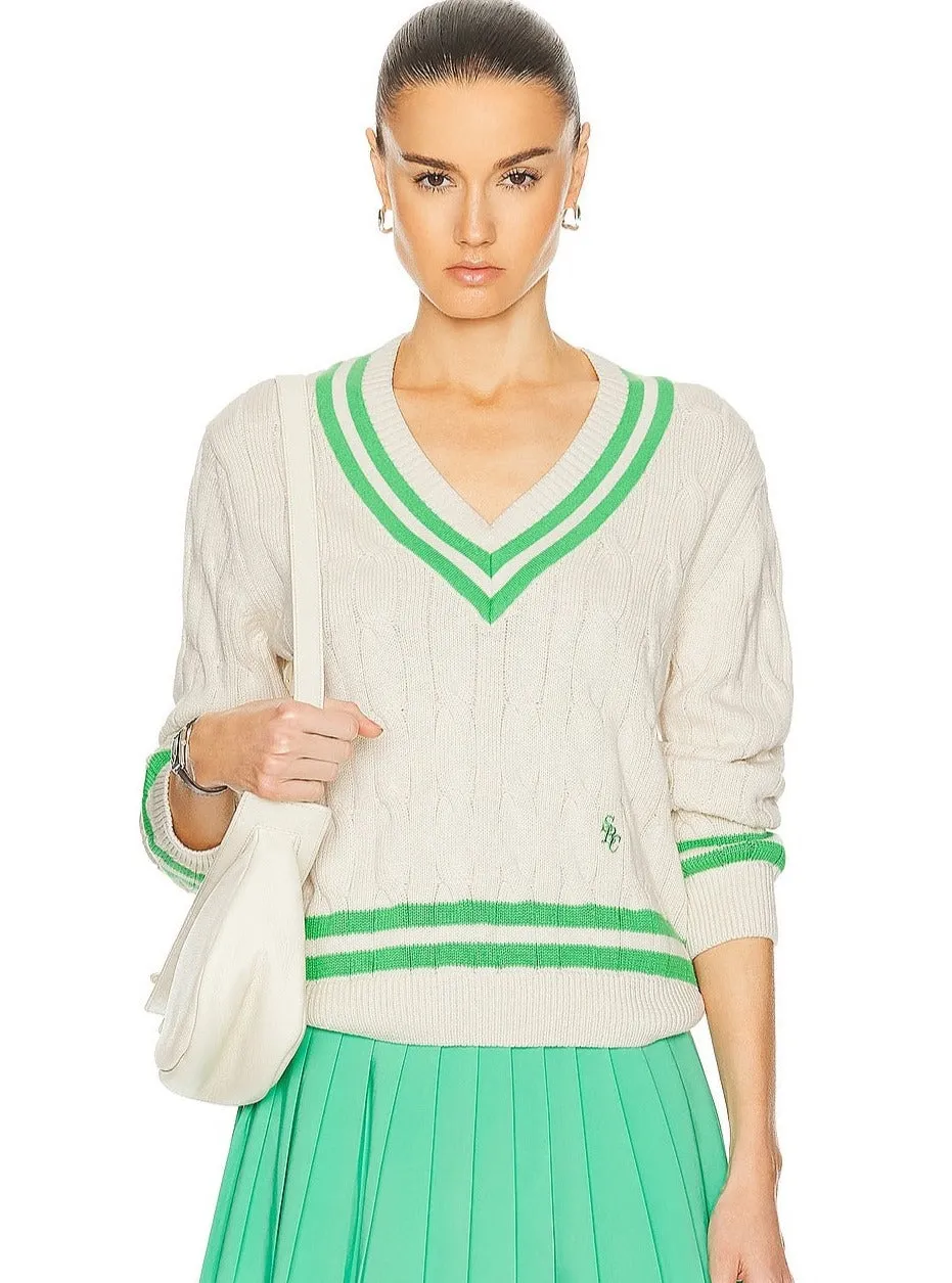 SRC Cableknit V-Neck Sweater - Cream/Clean Mint