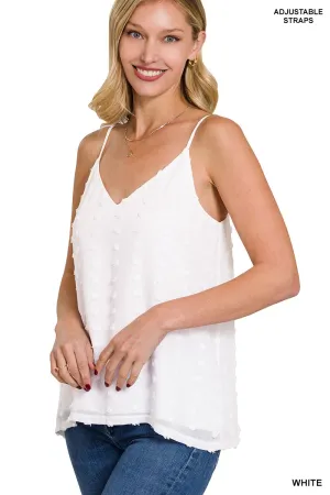 SWISS DOT ADJUSTABLE STRAP V-NECK CAMI TOP in WHITE