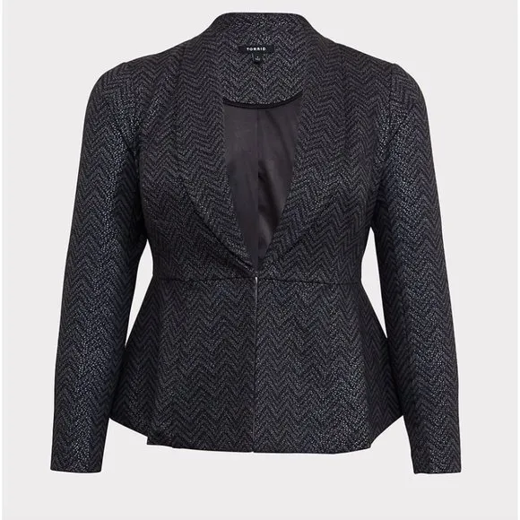 Torrid Studio Uptown Premium Ponte Black Chevron Peplum‎ Blazer Sz 6