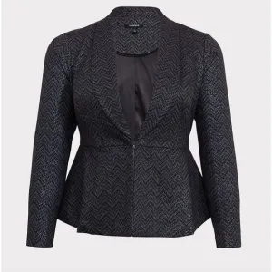 Torrid Studio Uptown Premium Ponte Black Chevron Peplum‎ Blazer Sz 6
