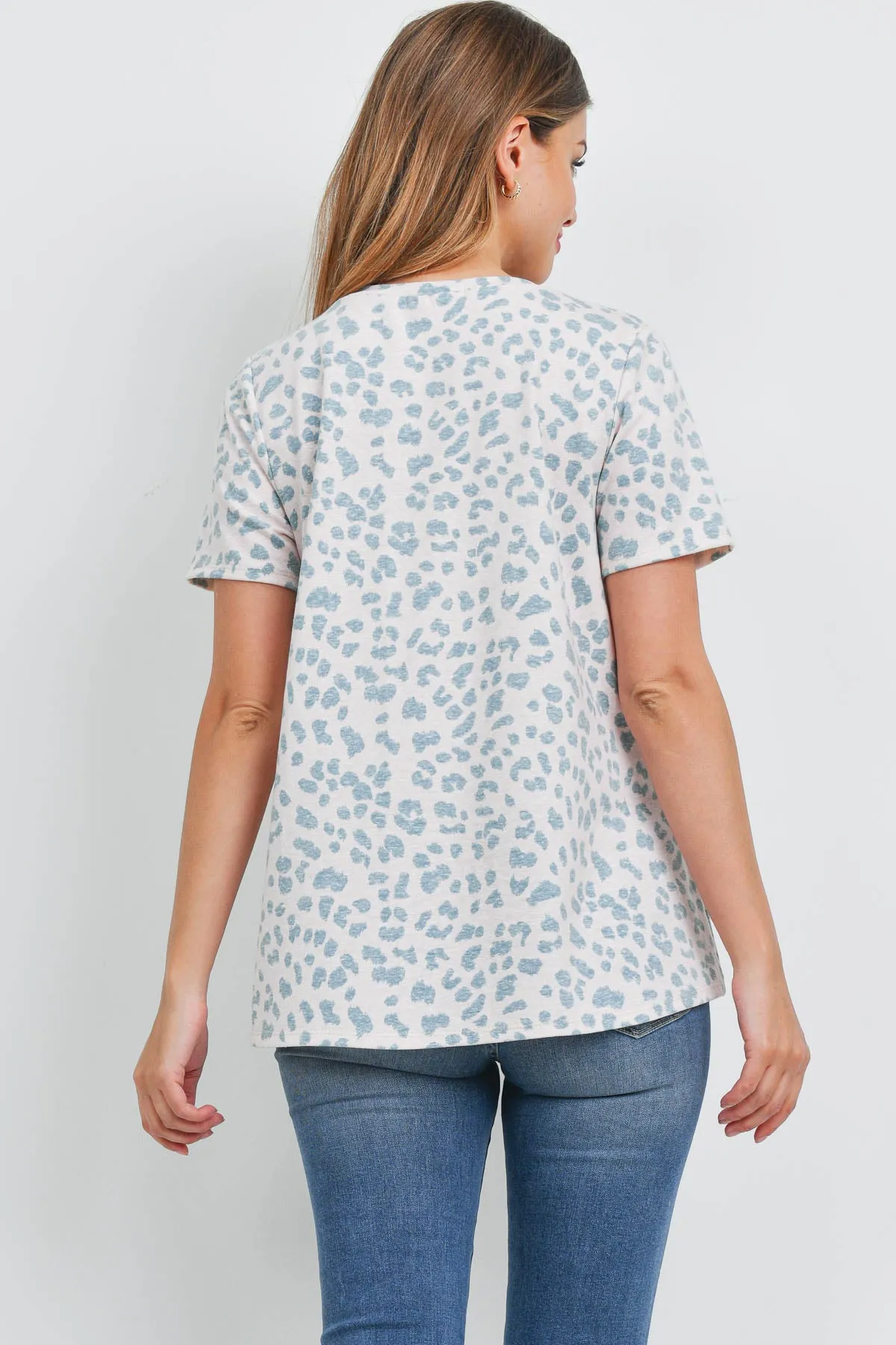 Triple Strap V-Neck Short Sleeve Leopard Top