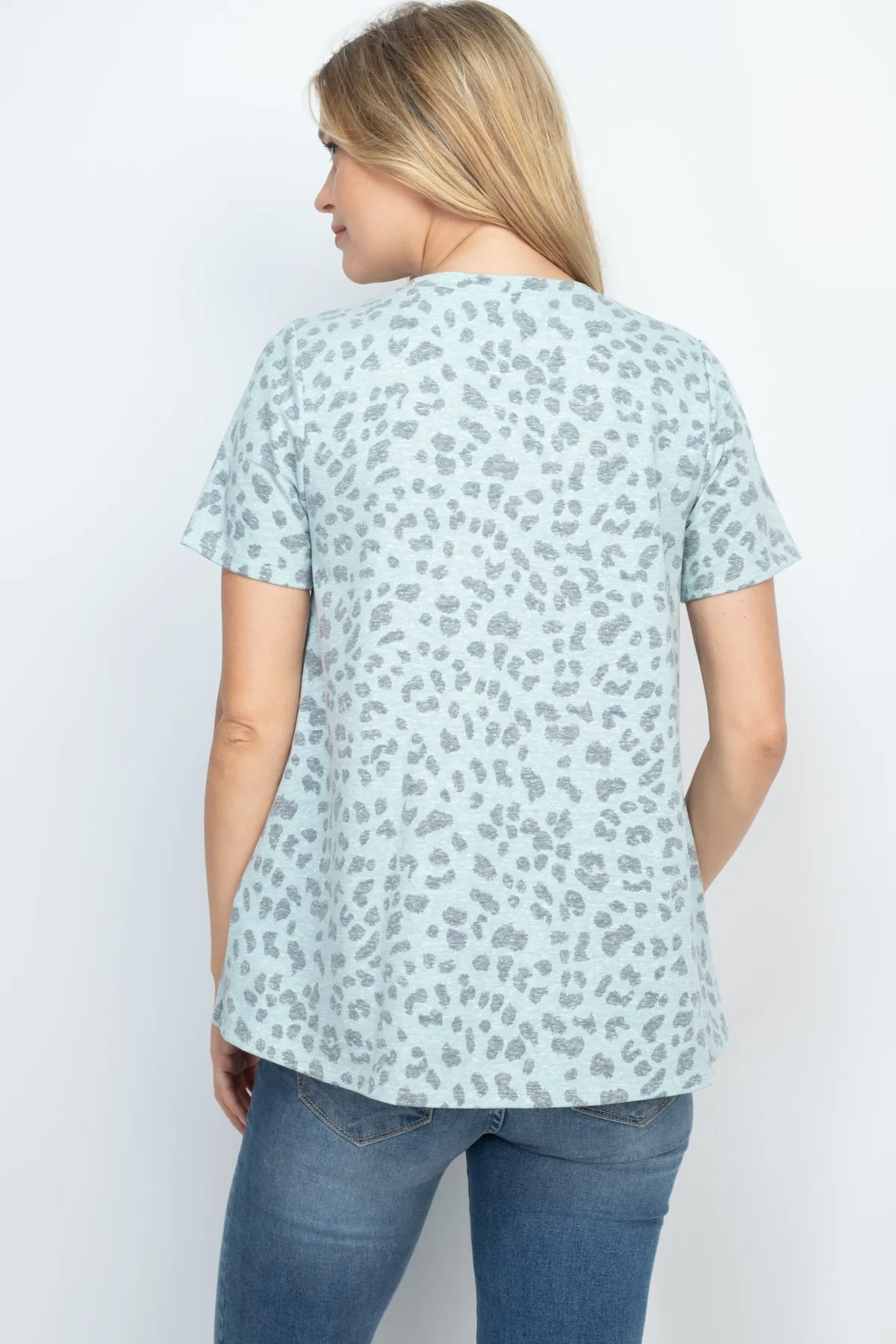 Triple Strap V-Neck Short Sleeve Leopard Top