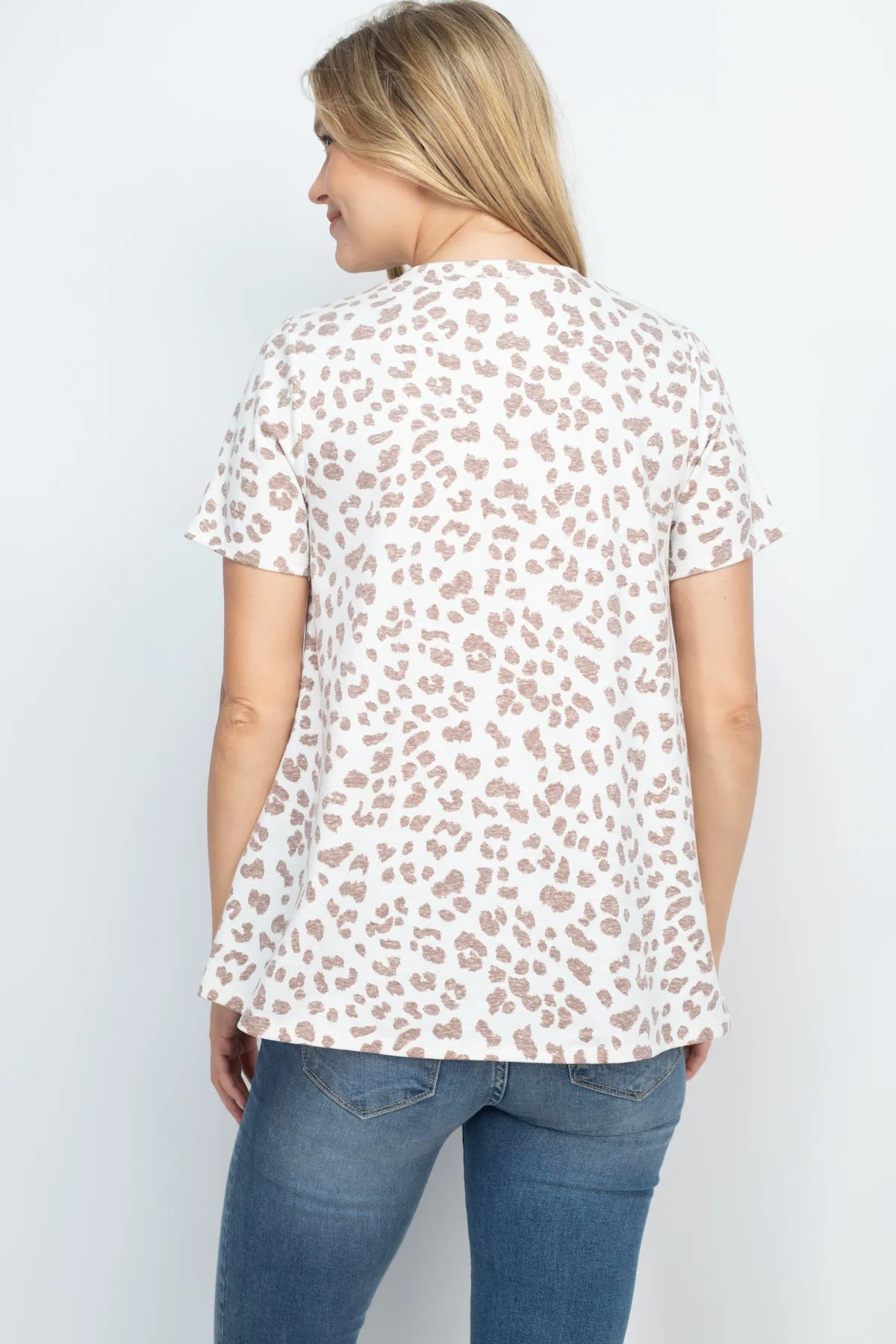 Triple Strap V-Neck Short Sleeve Leopard Top