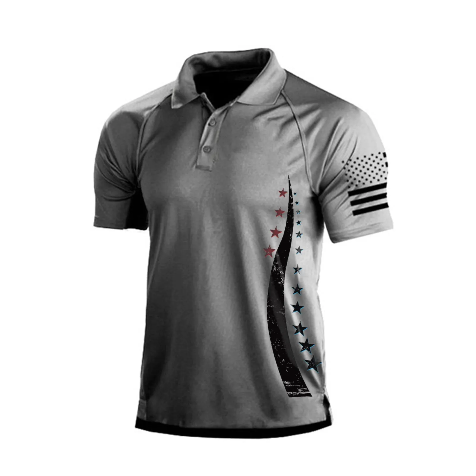 USA FLAG 1/4 BUTTON RAGLAN GRAPHIC POLO SHIRT