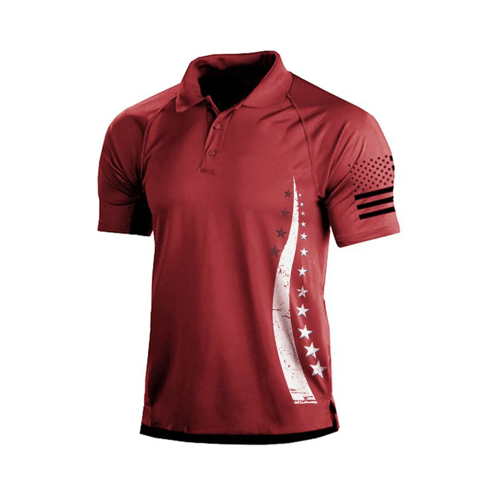 USA FLAG 1/4 BUTTON RAGLAN GRAPHIC POLO SHIRT