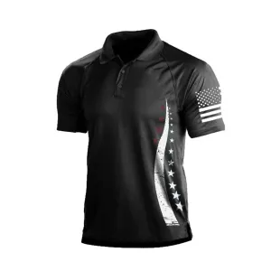 USA FLAG 1/4 BUTTON RAGLAN GRAPHIC POLO SHIRT