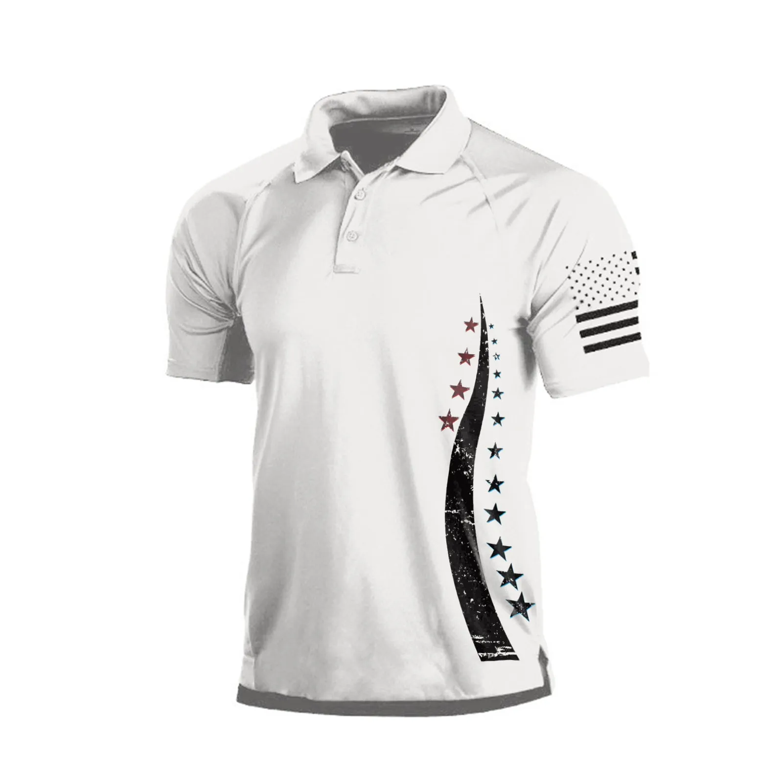 USA FLAG 1/4 BUTTON RAGLAN GRAPHIC POLO SHIRT