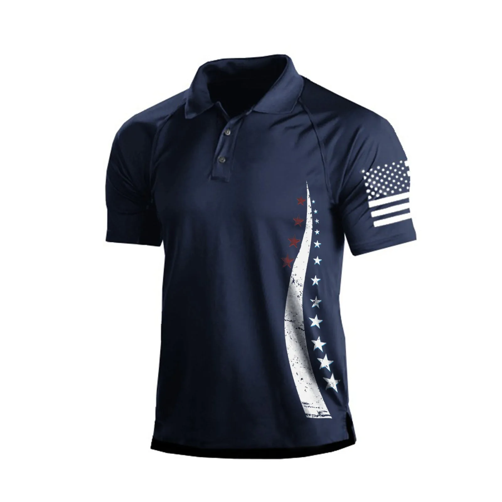 USA FLAG 1/4 BUTTON RAGLAN GRAPHIC POLO SHIRT