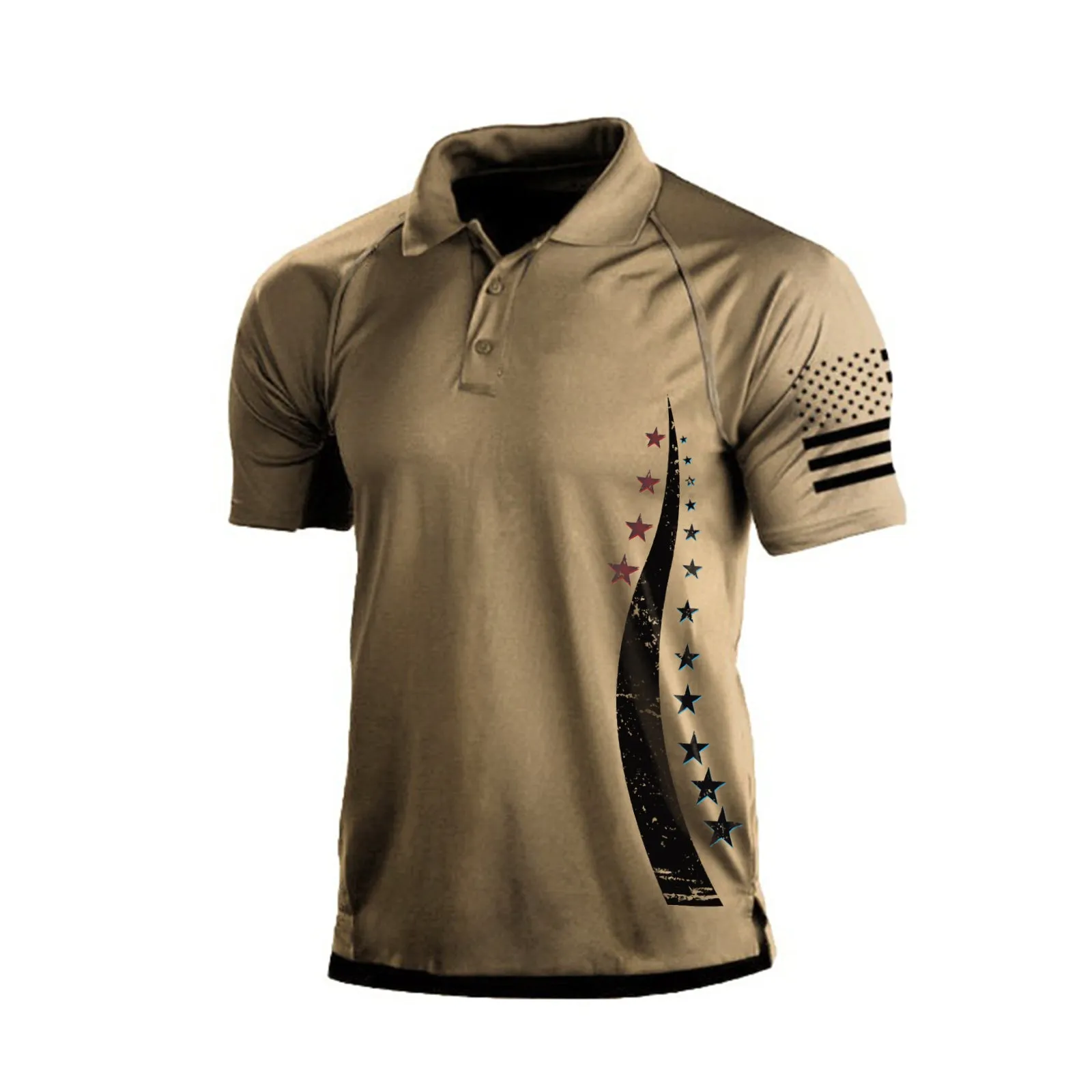 USA FLAG 1/4 BUTTON RAGLAN GRAPHIC POLO SHIRT