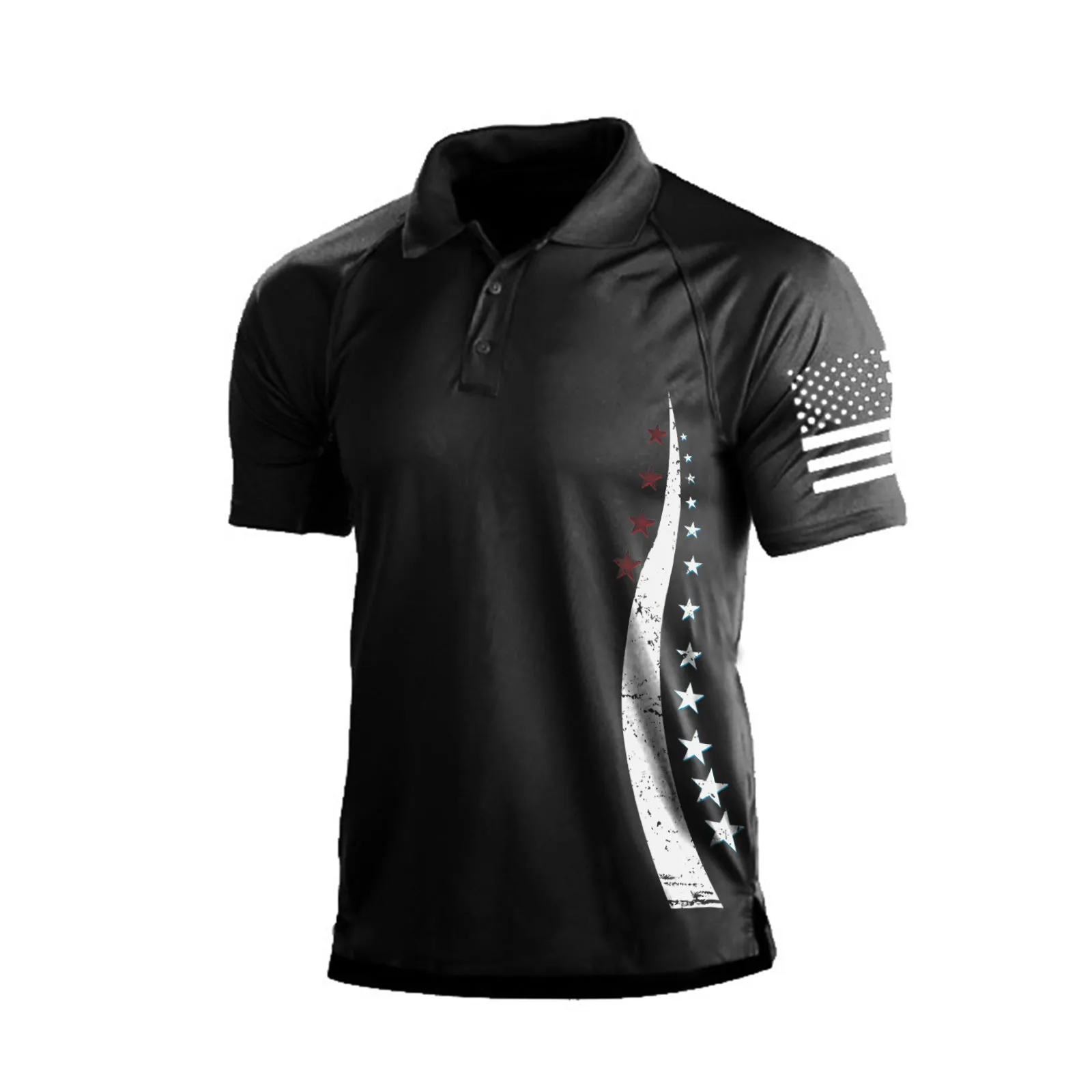 USA FLAG 1/4 BUTTON RAGLAN GRAPHIC POLO SHIRT