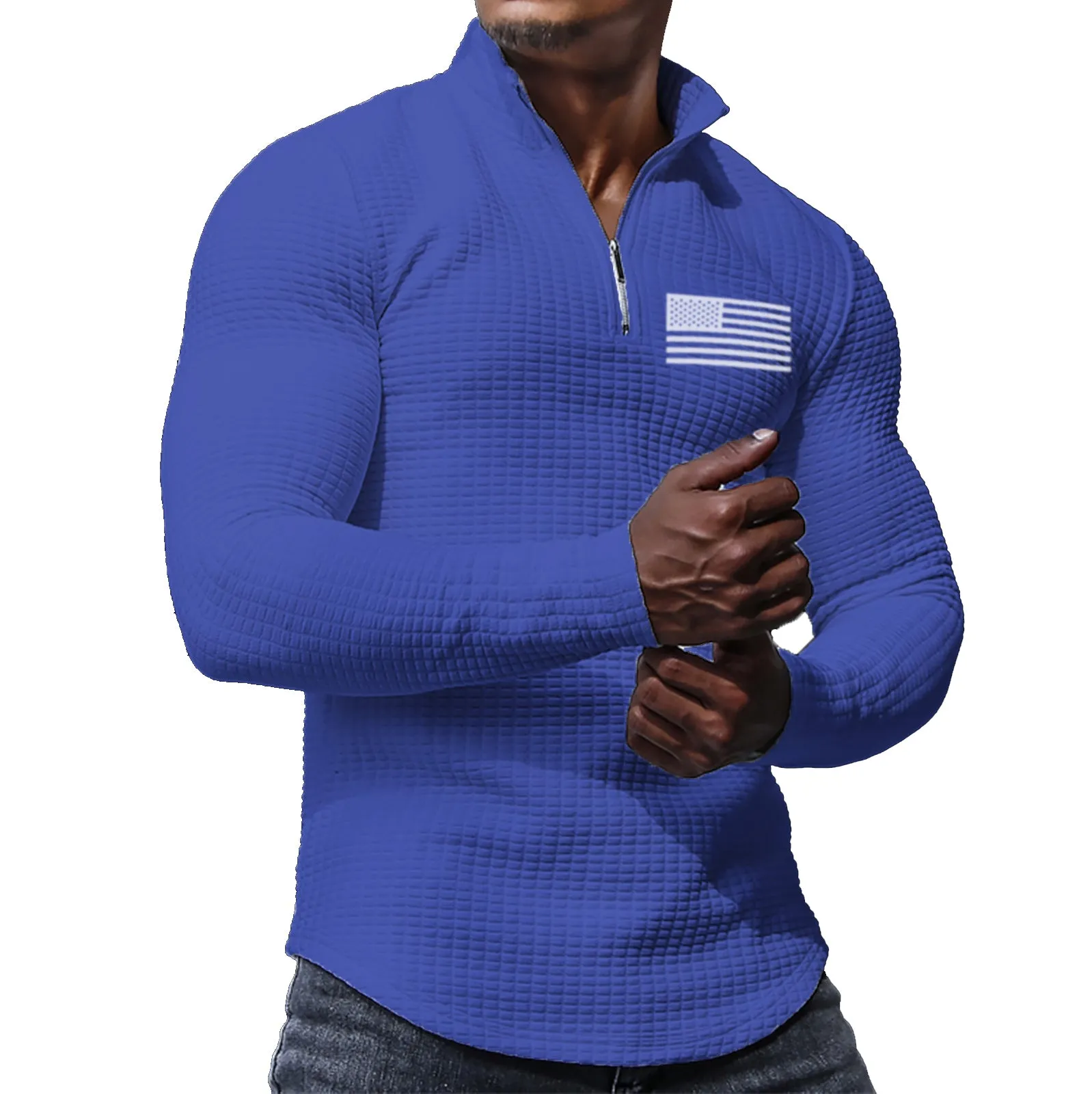 USA FLAG  MID-WEIGHT WAFFLE GRAPHIC STAND COLLAR  ZIPPER SWEATSHIRT