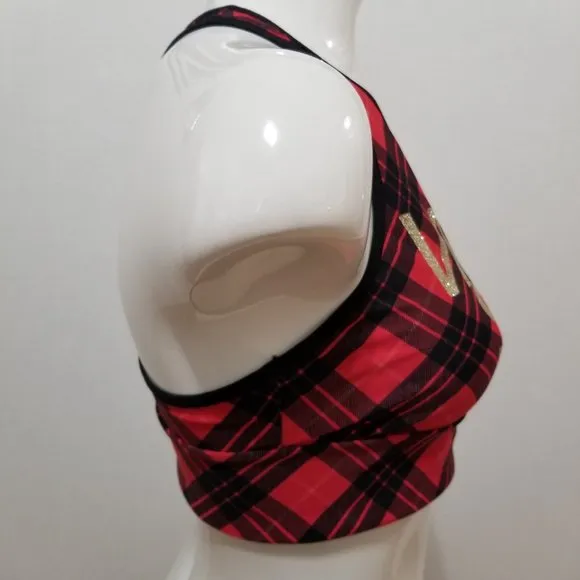 Victoria's Secret bra Large VS Sport plaid pullover glitter bling logo workout