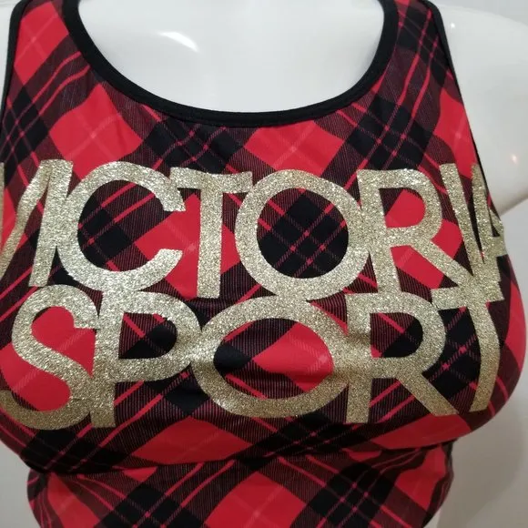 Victoria's Secret bra Large VS Sport plaid pullover glitter bling logo workout
