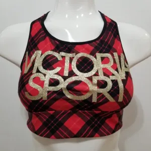 Victoria's Secret bra Large VS Sport plaid pullover glitter bling logo workout