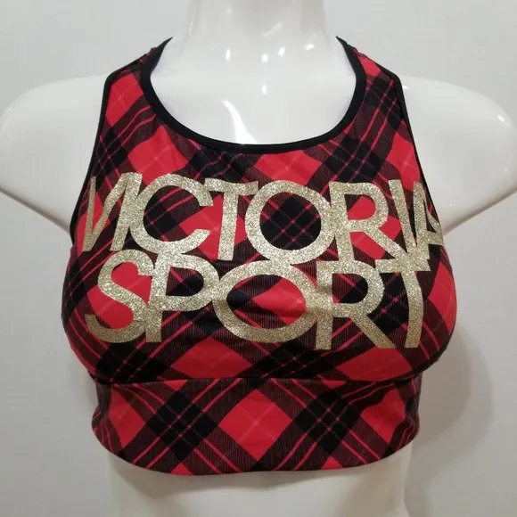 Victoria's Secret bra Large VS Sport plaid pullover glitter bling logo workout