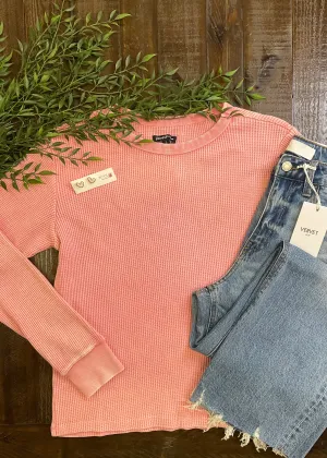 Waffle Knit Long Sleeve Top (Multiple Colors)