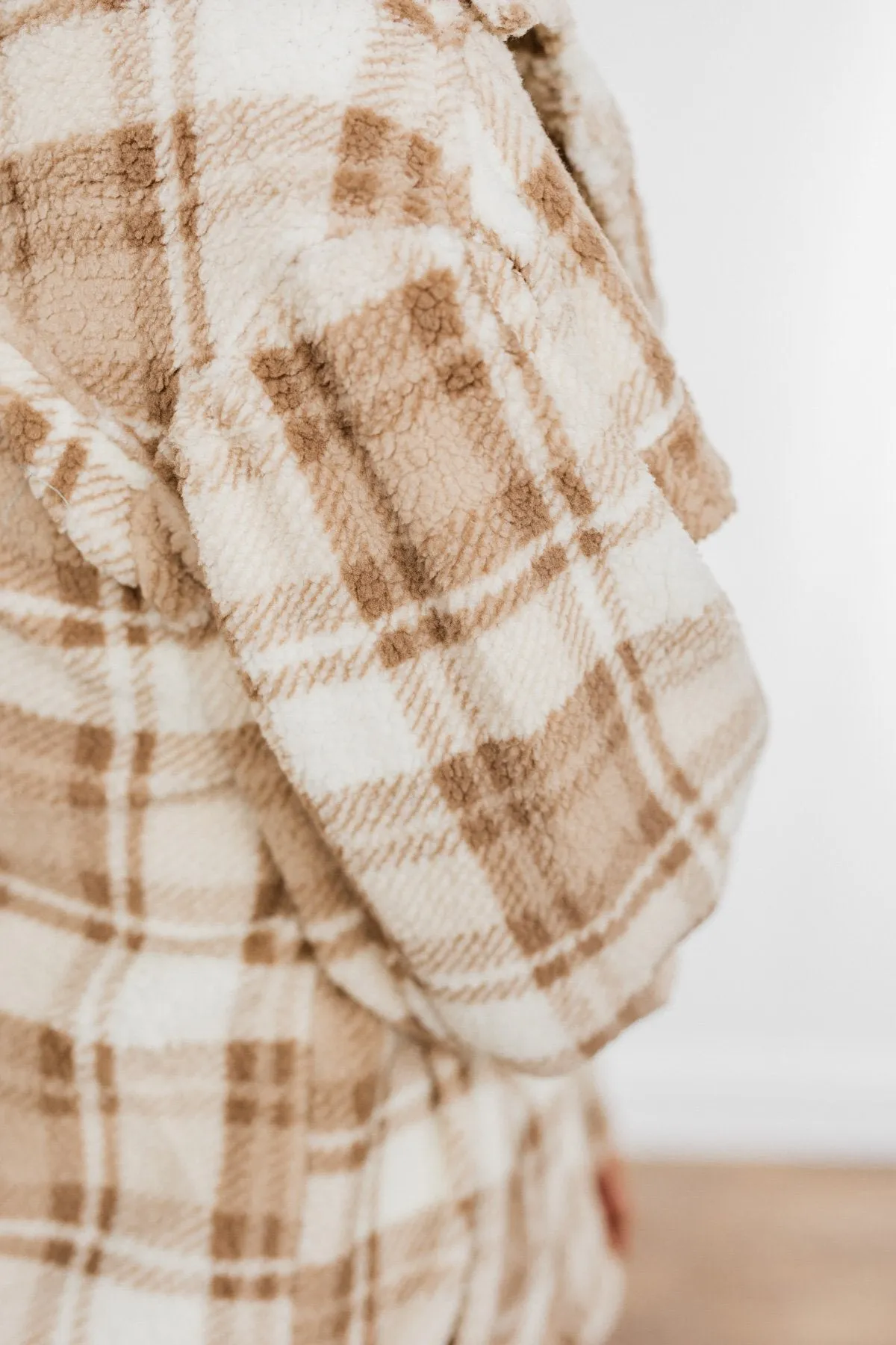 Warm Winter Wishes Plaid Sherpa Jacket- Khaki