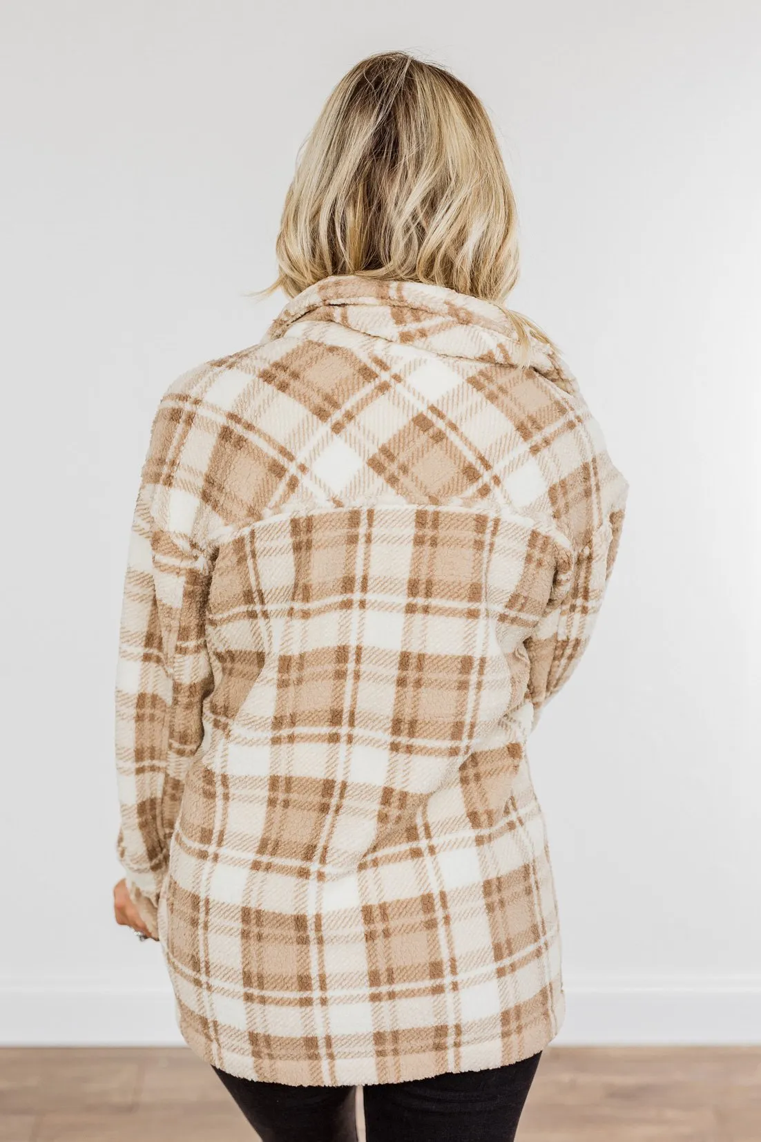 Warm Winter Wishes Plaid Sherpa Jacket- Khaki