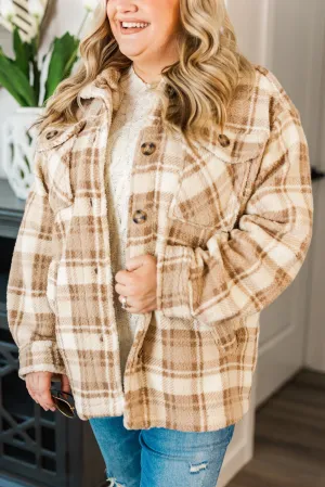 Warm Winter Wishes Plaid Sherpa Jacket- Khaki