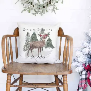Warm Winter Wishes Rustic Deer Christmas Pillow Cover