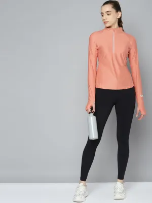 Women Coral Colored Solid Sporty T-shirt